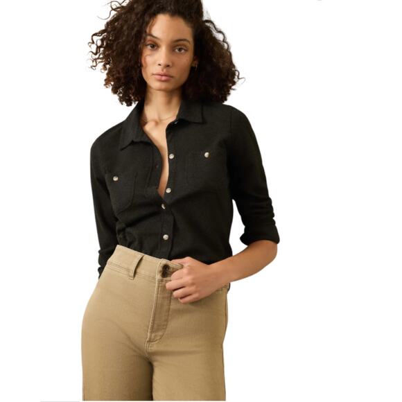 Faherty Shirt Womens Size Medium Heathered Black Twill Legend Sweater Stretch - Picture 3 of 16